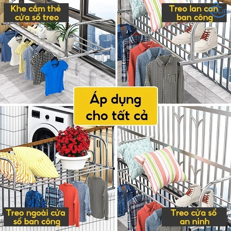 𝐎𝐥𝐢𝐟𝐞 Cây Treo Đồ Inox Giá Treo Ban Công Điều Chỉnh Được Thông Giá Treo Quần Áo Không Cần Đục Lỗ