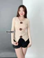 Áo Thun Nữ BABEE Tay Dài Cổ V Đính Hoa Dáng Ôm Boby Thiết Kế Nhún Ngực Xẻ Tà Xinh Xắn Sang Trọng
