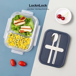 Hộp Cơm Thủy Tinh Chia Ngăn Locknlock 930ml LLG991CL Kèm Muỗng Đũa