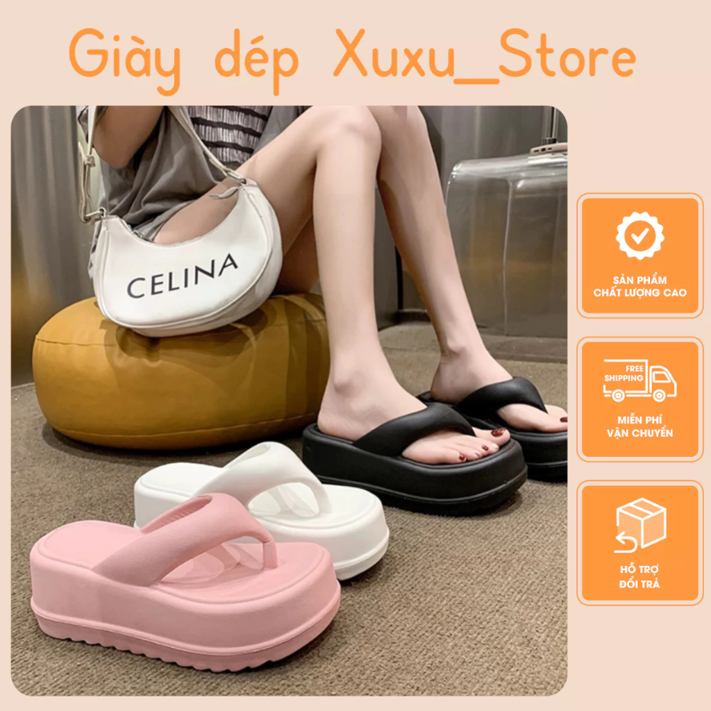 Dép bánh mì Nữ dép xỏ ngón đế dày 6cm tăng chiều cao-TĂNG 1 SIZE (Mã 7627)