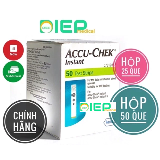ACCU-CHEK INSTANT HỘP 25 QUE HOẶC HỘP 50 QUE - Que thử đường huyết sử dụng trong đái tháo đường thai kỳ,tiểu đường 1,2/