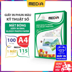 Giấy In Ảnh Media 1 Mặt Bóng A4 (21x30) 115gsm 100 Tờ, Photo Paper Glossy Giấy Ảnh In Giấy In Màu
