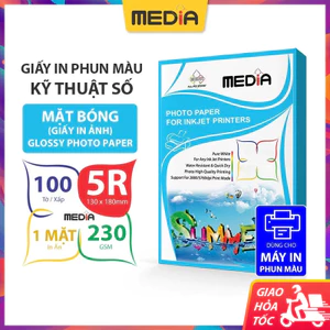 Giấy In Ảnh Media 1 Mặt Bóng 5R (13x18) 230gsm 100 Tờ, Photo Paper Glossy Giấy Ảnh, Giấy In Phun Màu