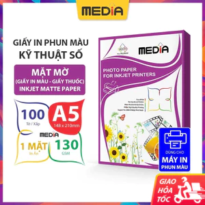 Giấy In Màu Media 1 Mặt Mờ A5 (15x21) 130gsm 100 Tờ, Inkjet Matte Paper Giấy In Phun Màu Giấy Ảnh