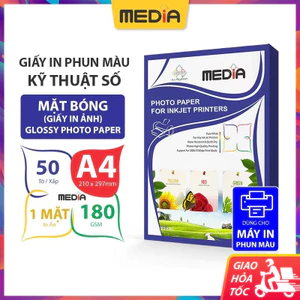 Giấy In Ảnh Media 1 Mặt Bóng A4 (21x30) 180gsm 50 Tờ, Photo Paper Glossy Giấy Ảnh Giấy In Phun Màu