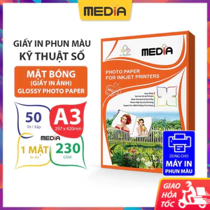 Giấy In Ảnh Media 1 Mặt Bóng A3 (30x42) 230gsm 50 Tờ, Glossy Photo Paper Giấy Ảnh Giấy In Phun Màu
