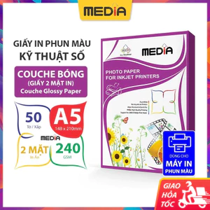 Giấy In Màu Media 2 Mặt Couche Bóng A5 (15x21) 240gsm 50 Tờ, Couche Glossy Paper Giấy In Ảnh