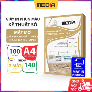 Giấy In Màu Media 2 Mặt Mờ A4 (21x30) 140gsm 100 Tờ, Inkjet Matte Paper Giấy In Phun Màu Giấy In Ảnh