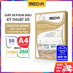 Giấy In Ảnh Media 2 Mặt Couche Bóng A4 (21x30) 260gsm 50 Tờ, Inkjet Couche Glossy Paper Giấy In Màu