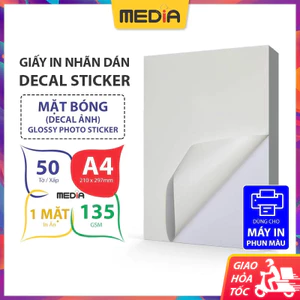 Giấy Decal A4 Mặt Bóng Media (21x30) 135gsm 50 Tờ, Giấy In Decal Nhãn Dán Sticker Giấy In Ảnh