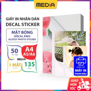 Giấy In Decal A4/A5/A6 Media Mặt Bóng 135gsm 50 Tờ, Giấy Decal Bóng Nhãn Dán Sticker Decal Sữa