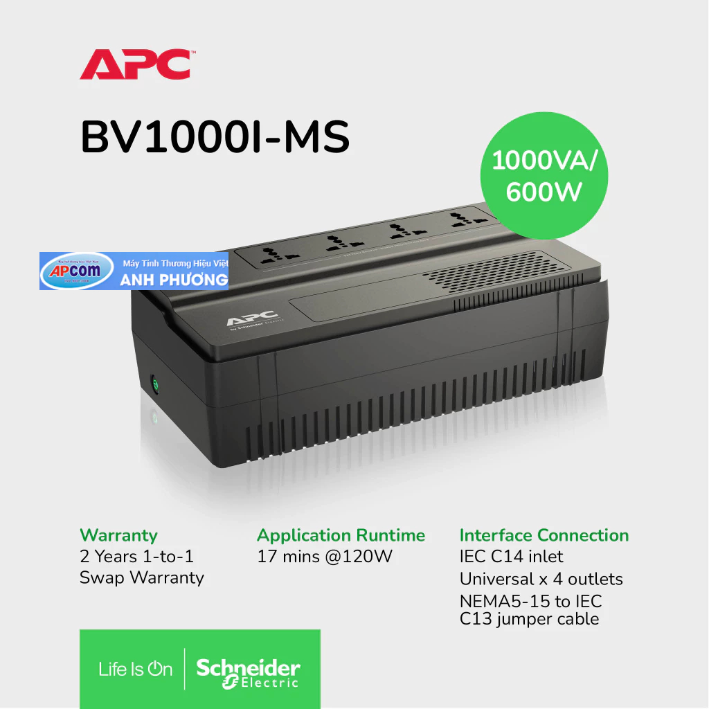 Bộ lưu điện UPS APC BV1000I-MS (Line Interactive/ 1000VA/600W) | Shopee ...