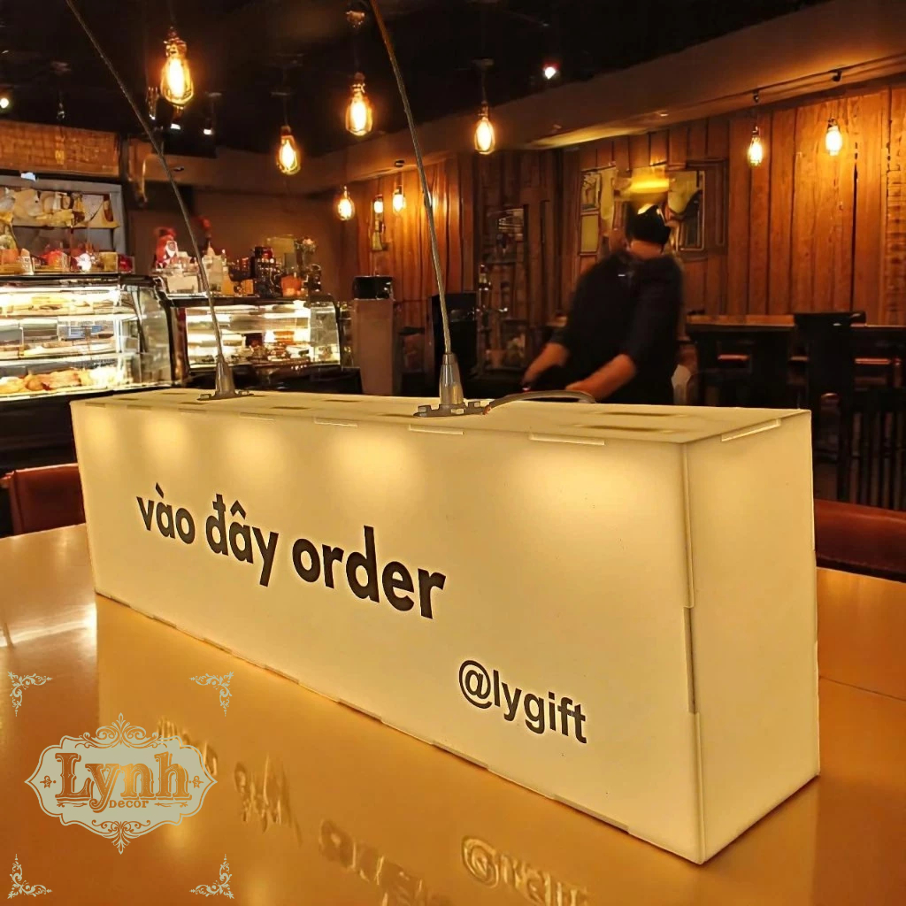 Hộp đèn Mica Order Here đèn led,treo tường không viền sáng 5 mặt,in UV miễn phí thiết kế - LynhDecor