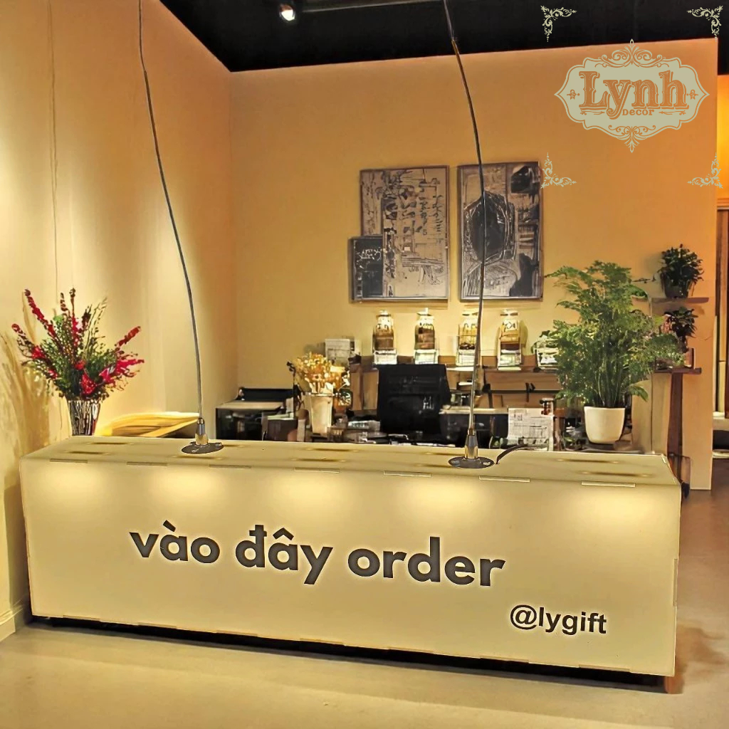 Hộp đèn Mica Order Here đèn led,treo tường không viền sáng 5 mặt,in UV miễn phí thiết kế - LynhDecor