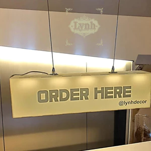 Hộp đèn Mica Order Here đèn led,treo tường không viền sáng 5 mặt,in UV miễn phí thiết kế - LynhDecor