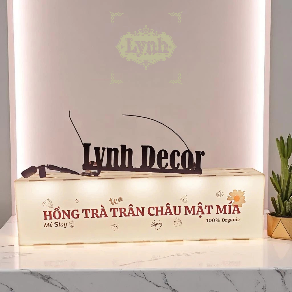 Hộp đèn Mica Order Here đèn led,treo tường không viền sáng 5 mặt,in UV miễn phí thiết kế - LynhDecor