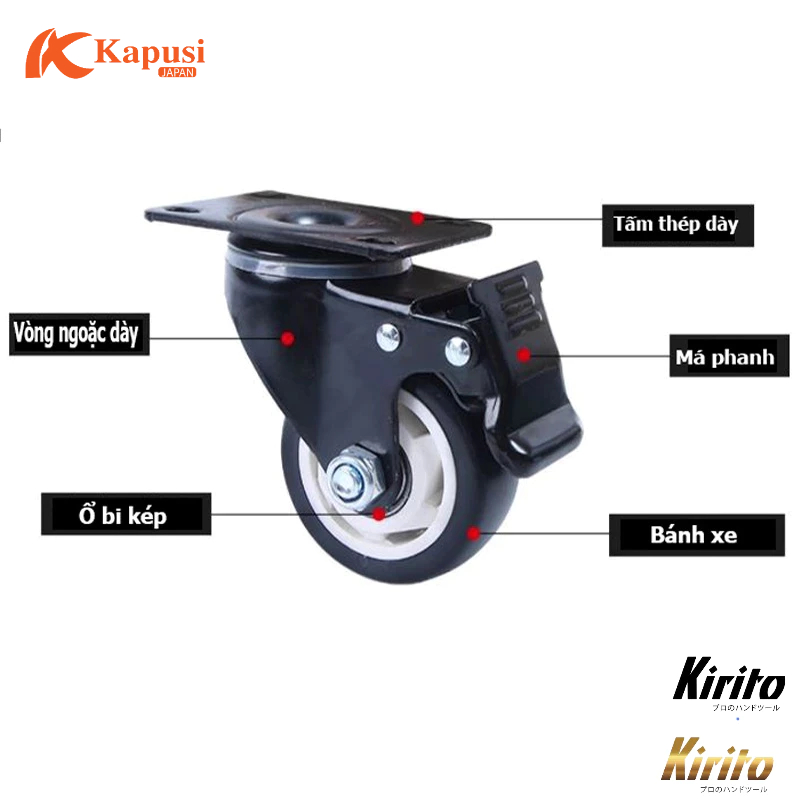 Bộ 4 Bánh xe đẩy hàng cao su bọc nhựa 40mm - 50mm chịu tải tốt, lắp xe đẩy hàng, xe kéo