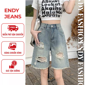 Quần jeans ngố rách ống rộng tua gấu thời trang, quần bò nữ form lửng phong cách năng động ED16