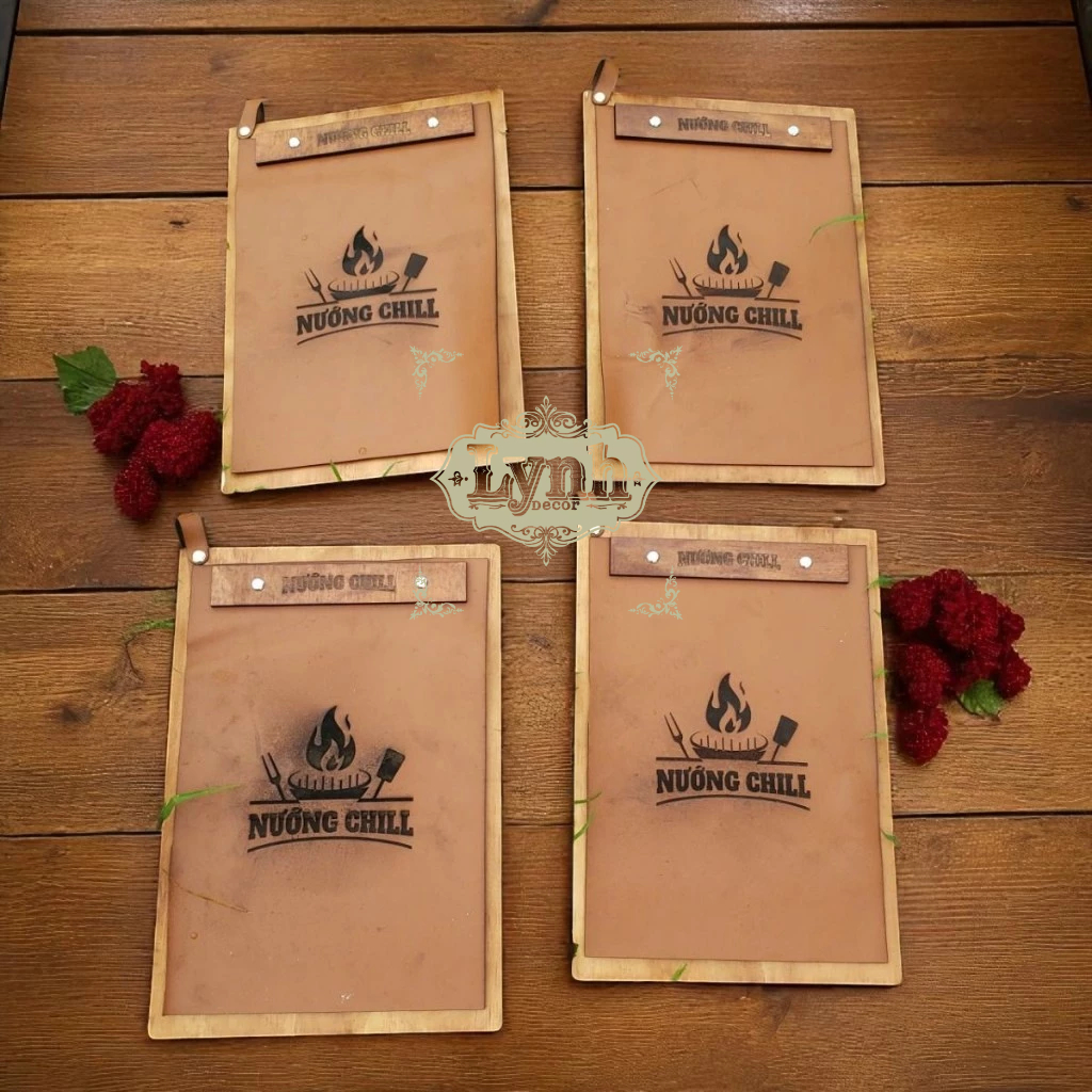 Menu gỗ size A4/A5 kẹp giấy cho Quán cafe, Nhà hàng( có in menu giấy) - LynhDecor Miễn phí Khắc LOGO