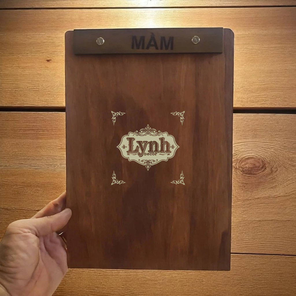 Menu gỗ size A4/A5 kẹp giấy cho Quán cafe, Nhà hàng( có in menu giấy) - LynhDecor Miễn phí Khắc LOGO