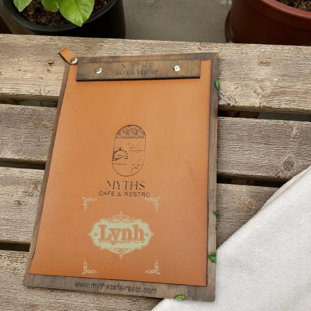 Menu gỗ size A4/A5 kẹp giấy cho Quán cafe, Nhà hàng( có in menu giấy) - LynhDecor Miễn phí Khắc LOGO