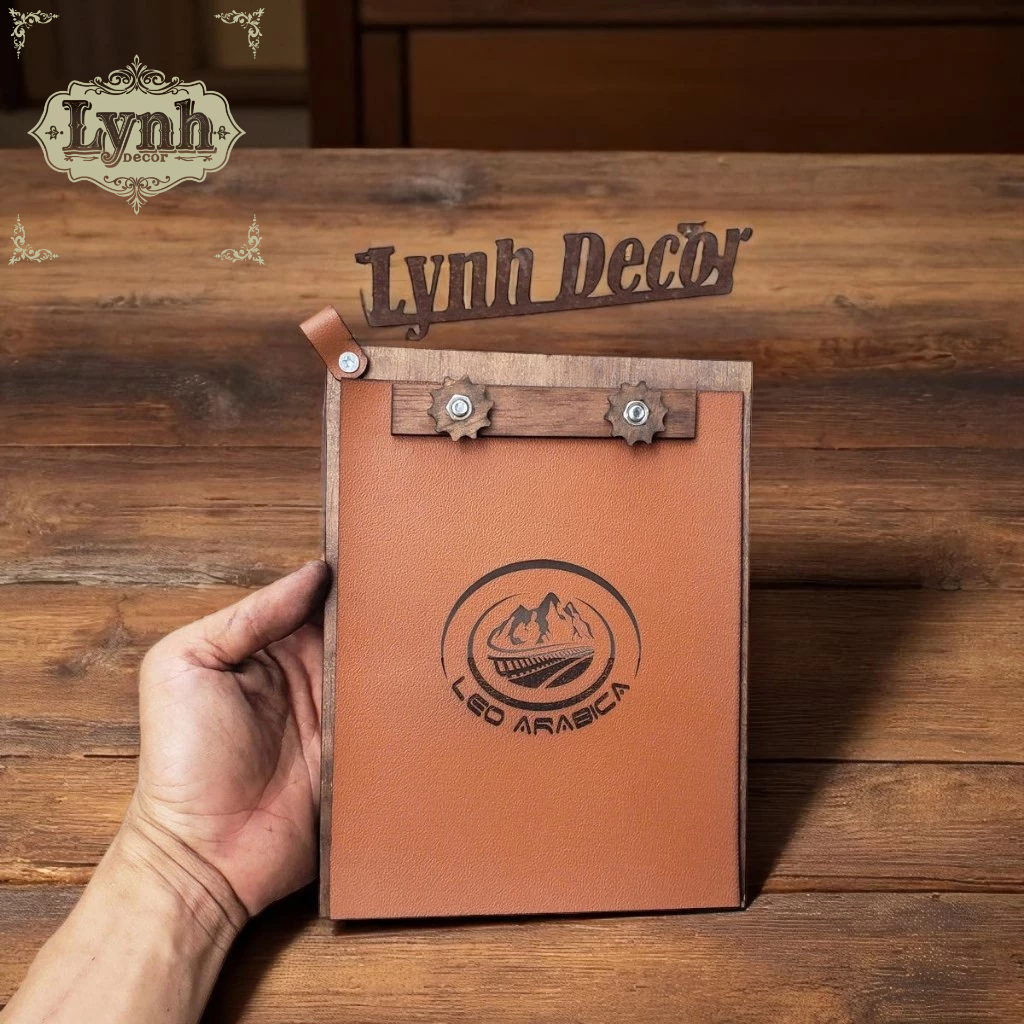 Menu gỗ size A4/A5 kẹp giấy cho Quán cafe, Nhà hàng( có in menu giấy) - LynhDecor Miễn phí Khắc LOGO