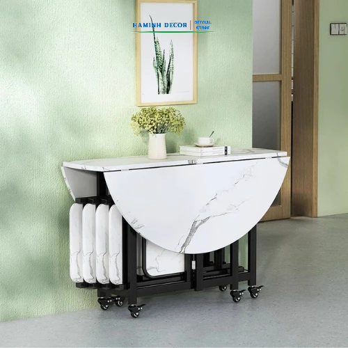 Bộ bàn ăn gấp gọn thông minh lắp hoàn chỉnh có bánh xe dễ dàng di chuyển, chống nước chống xước chống cong vênh HM608