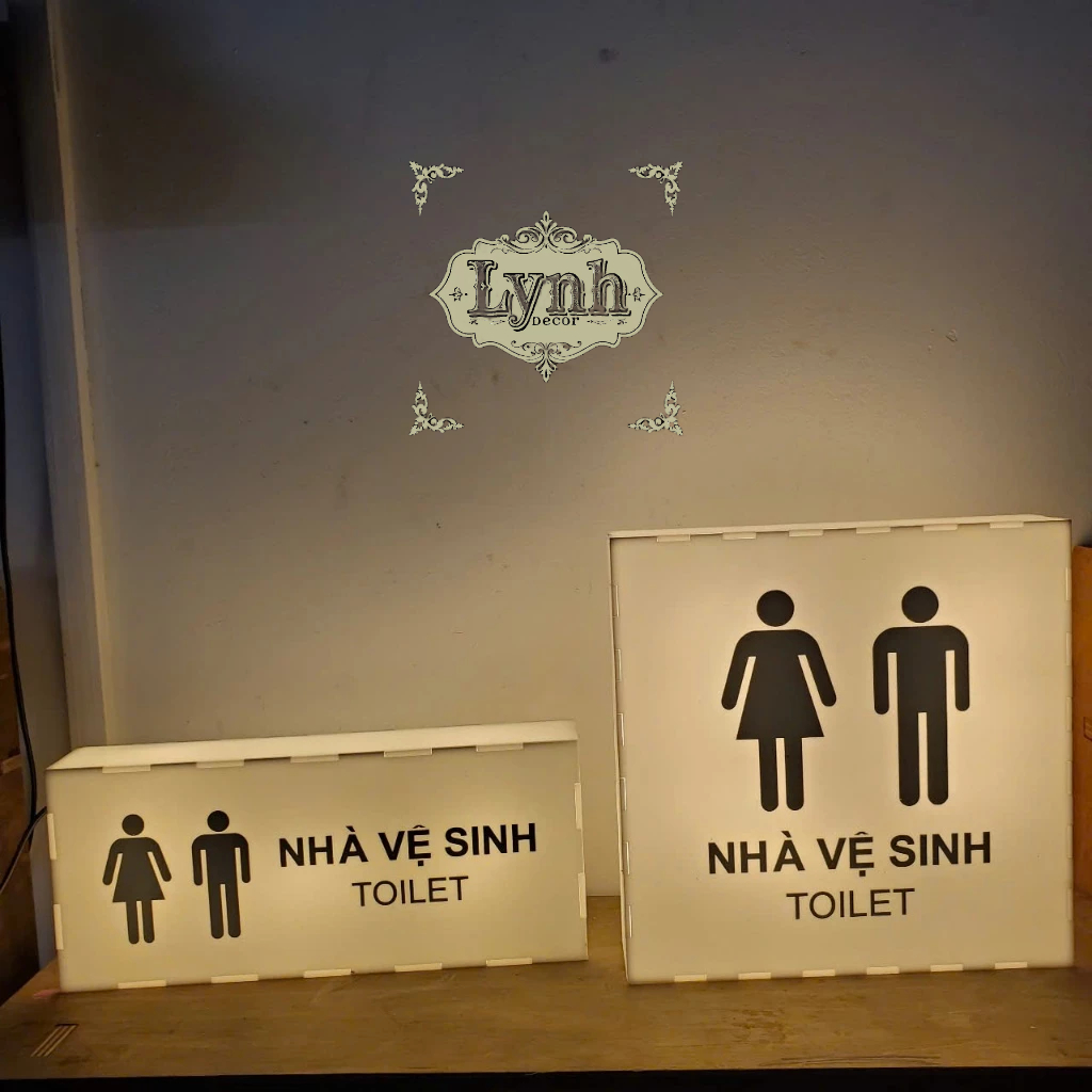 Hộp đèn mica Toilet LIGHTBOX không viền led chữ đèn sáng 5 mặt,LYNHDECOR FREETHIẾT KẾ THEO YÊU CẦU