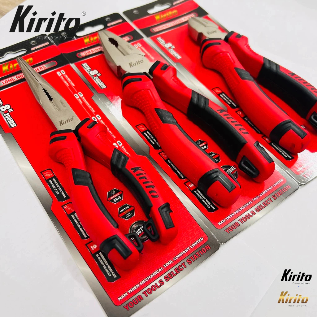 Bộ Kìm Kirito 3 Món Đa Năng Cho Thợ Điện Thép CR-V Bền Bỉ - Cắt, Uốn, Gắp - Kìm Đỏ Đen