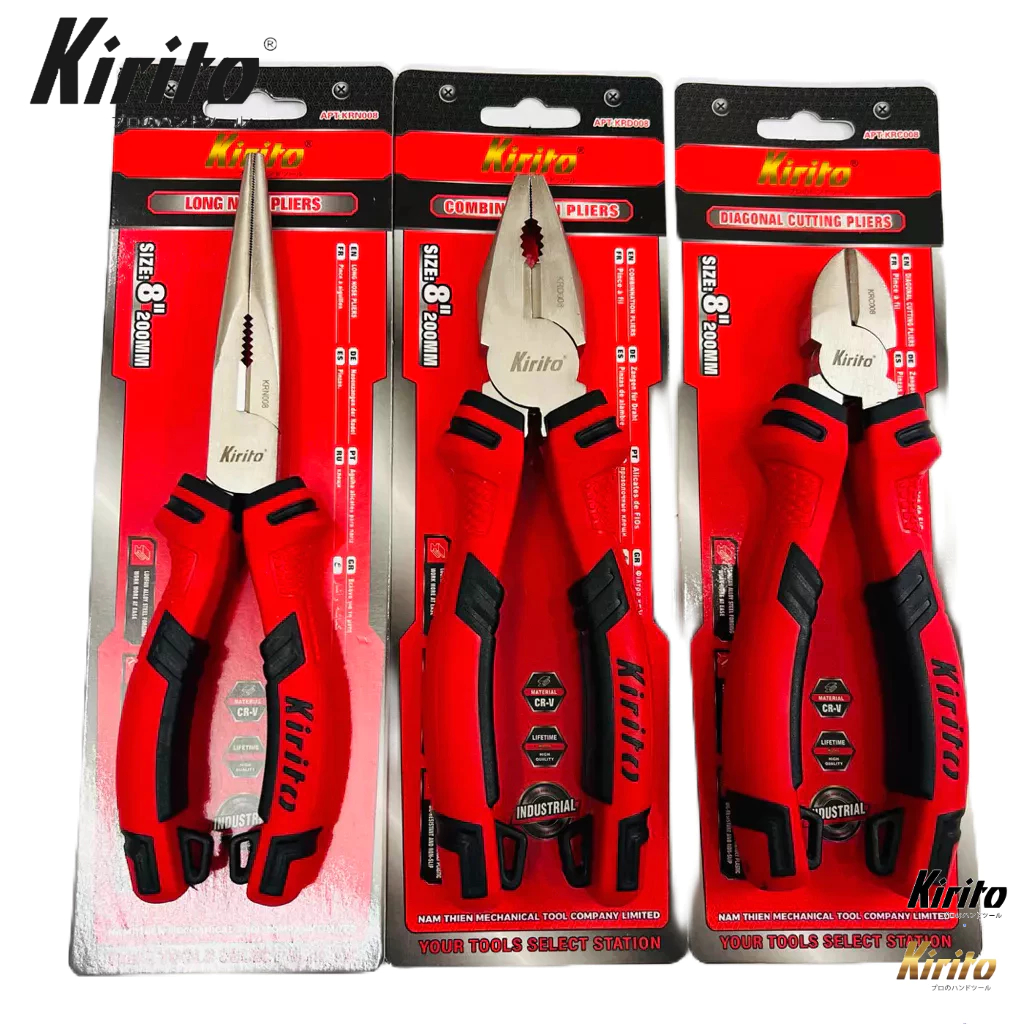 Bộ Kìm Kirito 3 Món Đa Năng Cho Thợ Điện Thép CR-V Bền Bỉ - Cắt, Uốn, Gắp - Kìm Đỏ Đen