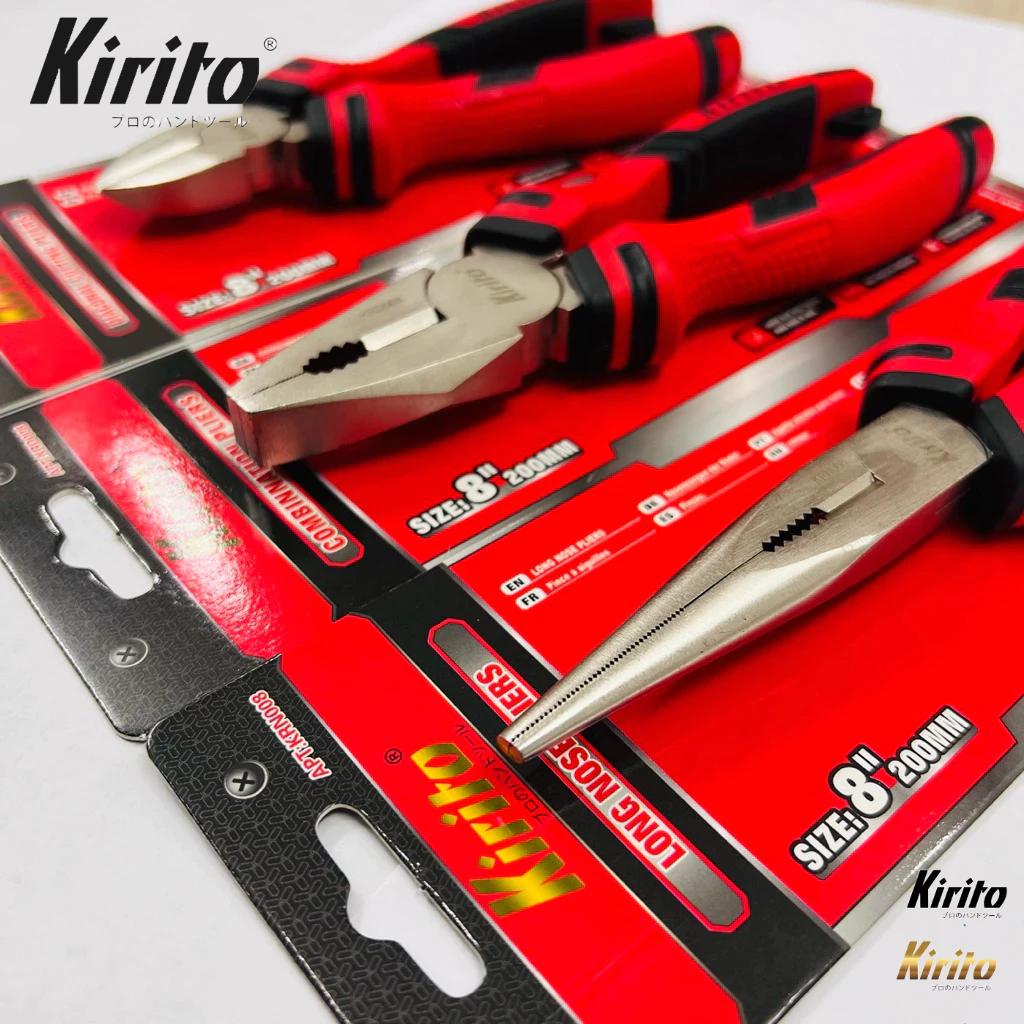 Bộ Kìm Kirito 3 Món Đa Năng Cho Thợ Điện Thép CR-V Bền Bỉ - Cắt, Uốn, Gắp - Kìm Đỏ Đen
