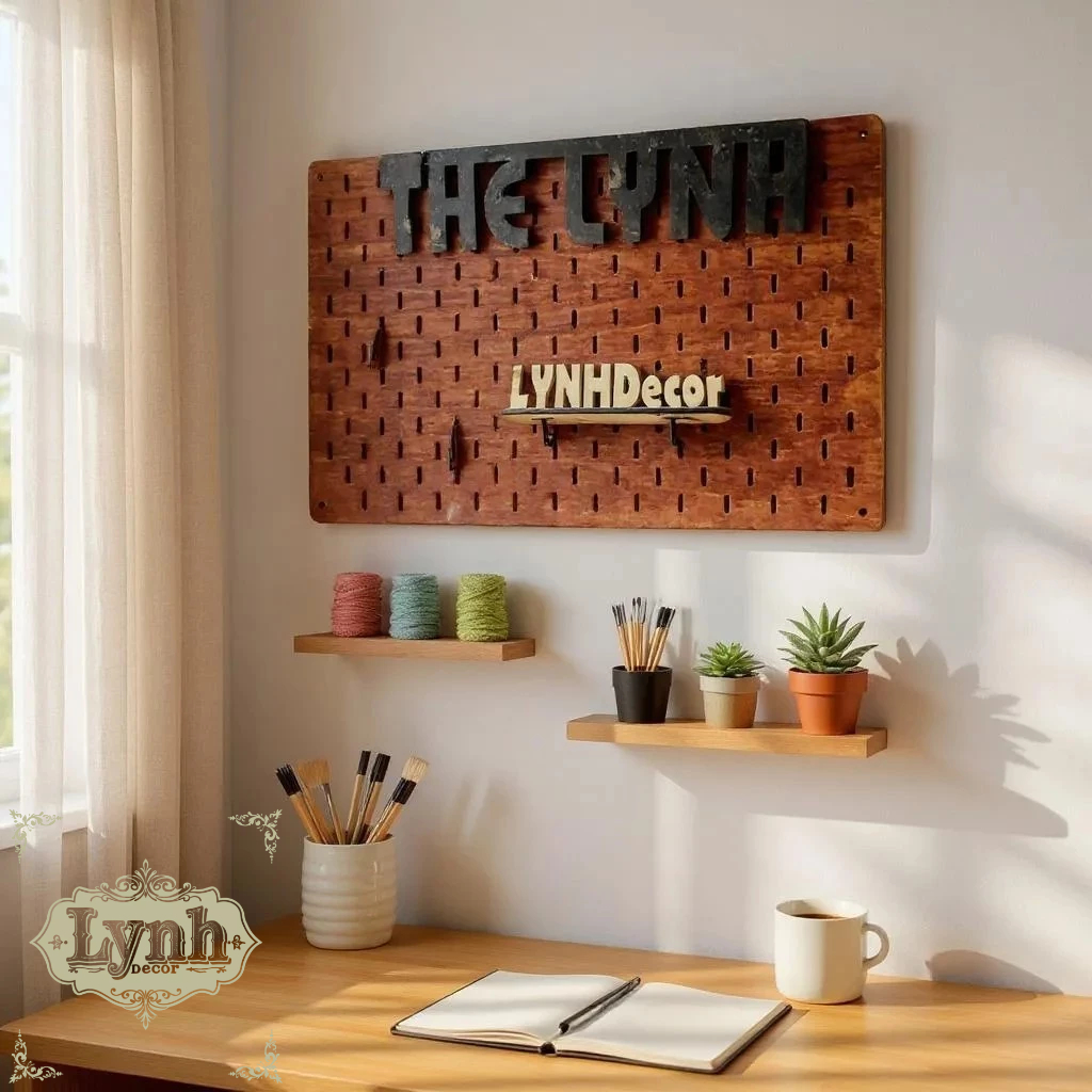 BẢNG CÀI TREO TƯỜNG PEGBOARD STYLE IKEA, MIỄN PHÍ KHẮC TÊN + TẶNG KÈM 10 MÓC GỖ | LynhDecor