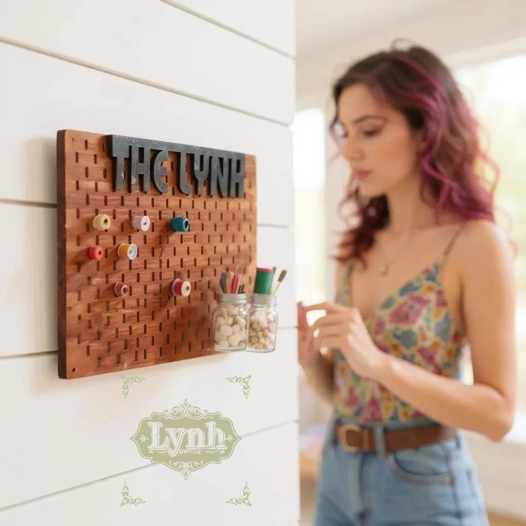 BẢNG CÀI TREO TƯỜNG PEGBOARD STYLE IKEA, MIỄN PHÍ KHẮC TÊN + TẶNG KÈM 10 MÓC GỖ | LynhDecor