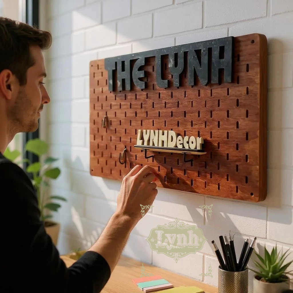 BẢNG CÀI TREO TƯỜNG PEGBOARD STYLE IKEA, MIỄN PHÍ KHẮC TÊN + TẶNG KÈM 10 MÓC GỖ | LynhDecor