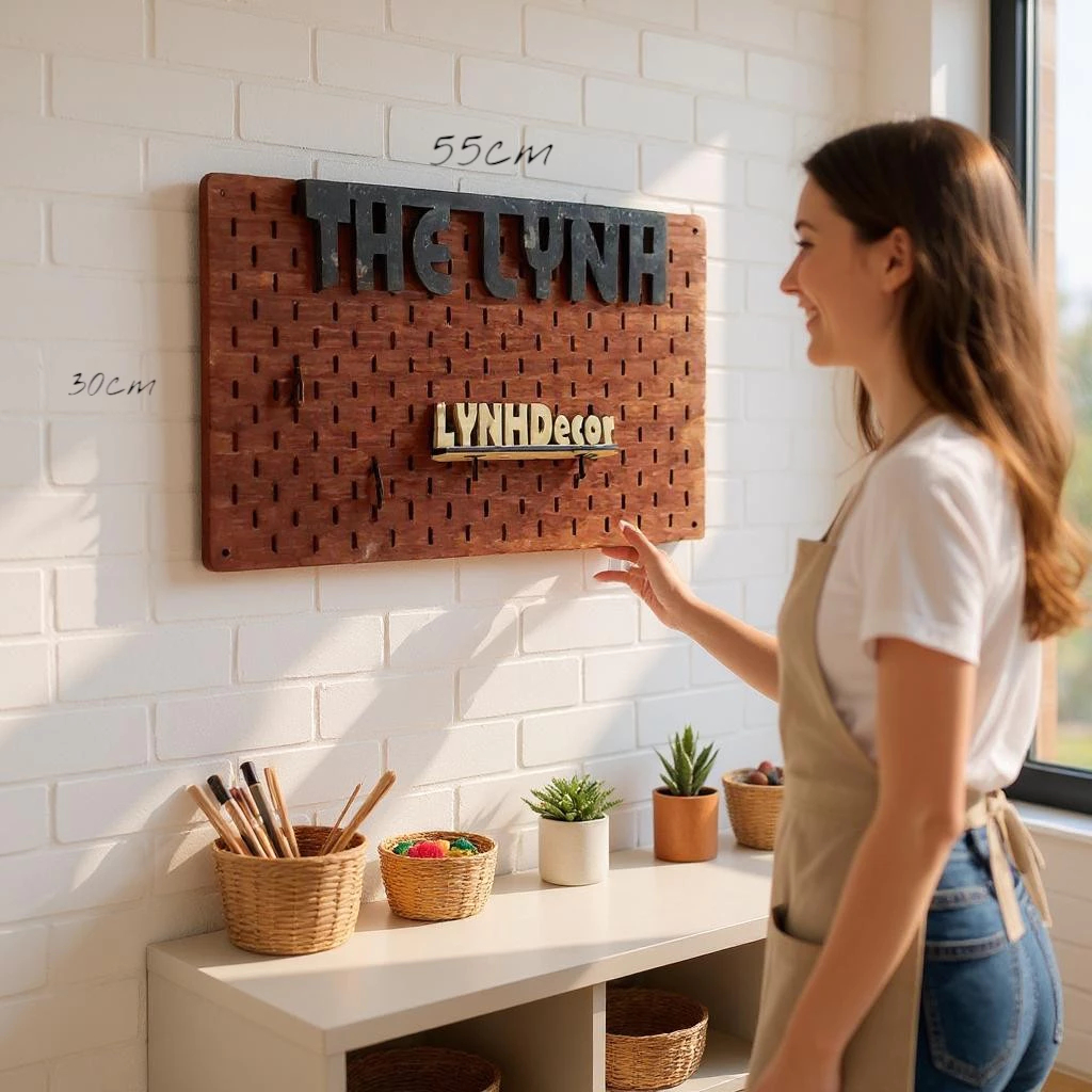 BẢNG CÀI TREO TƯỜNG PEGBOARD STYLE IKEA, MIỄN PHÍ KHẮC TÊN + TẶNG KÈM 10 MÓC GỖ | LynhDecor