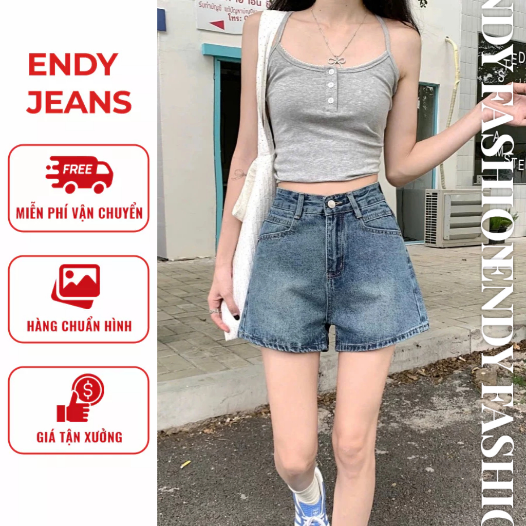 Quần short jeans nữ ống rộng lưng cao tôn dáng, quần đùi bò nữ thời trang phong cách basic ED39