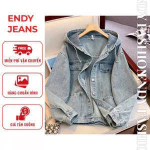 Áo khoác jeans denim nữ dáng rộng có mũ, áo khoác bò dài tay phong cách thời trang Hàn Quốc ED30