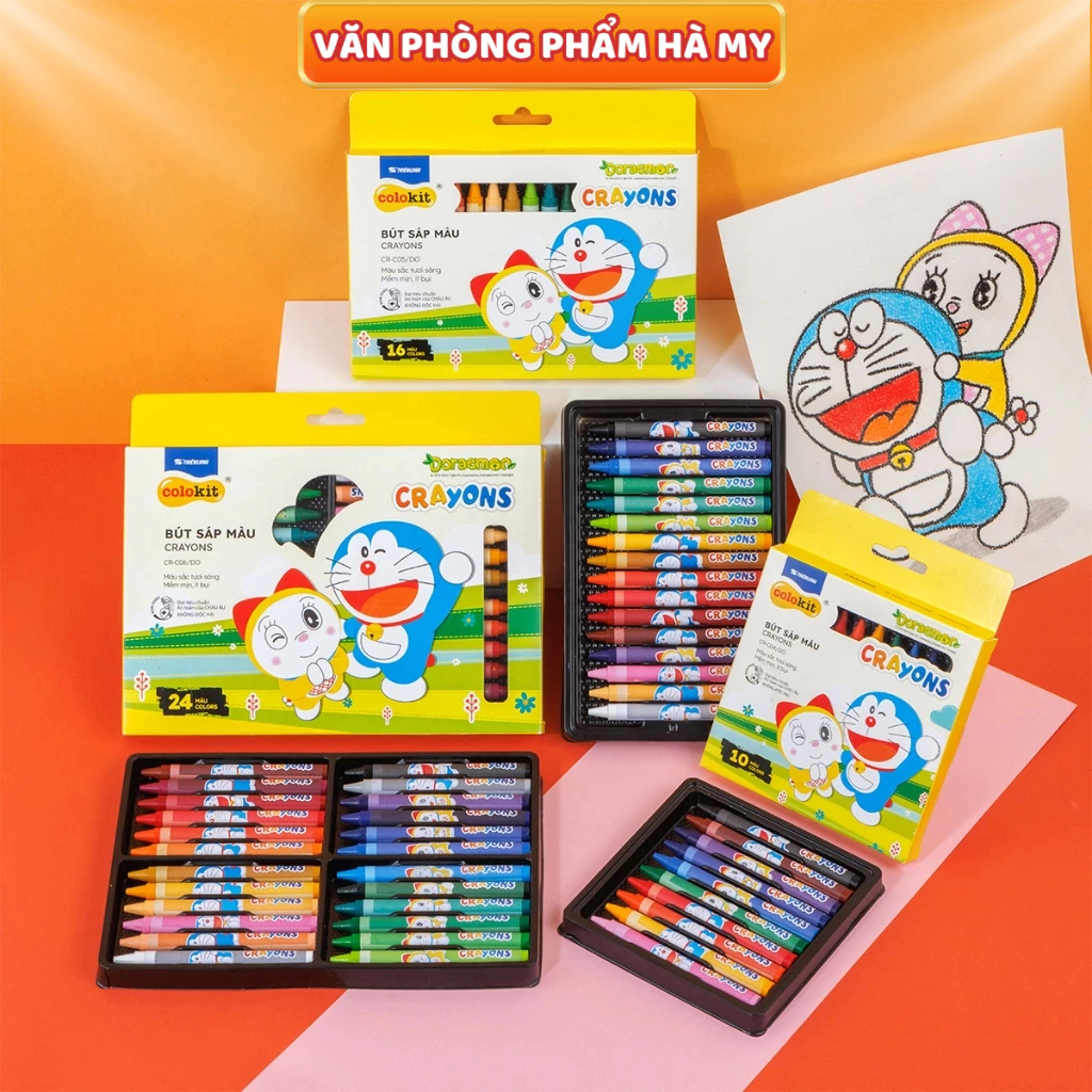 Bút Sáp Màu Thiên Long Colokit Doraemon 12/16/24 màu tươi sáng, màu sáp mịn, an toàn cho bé
