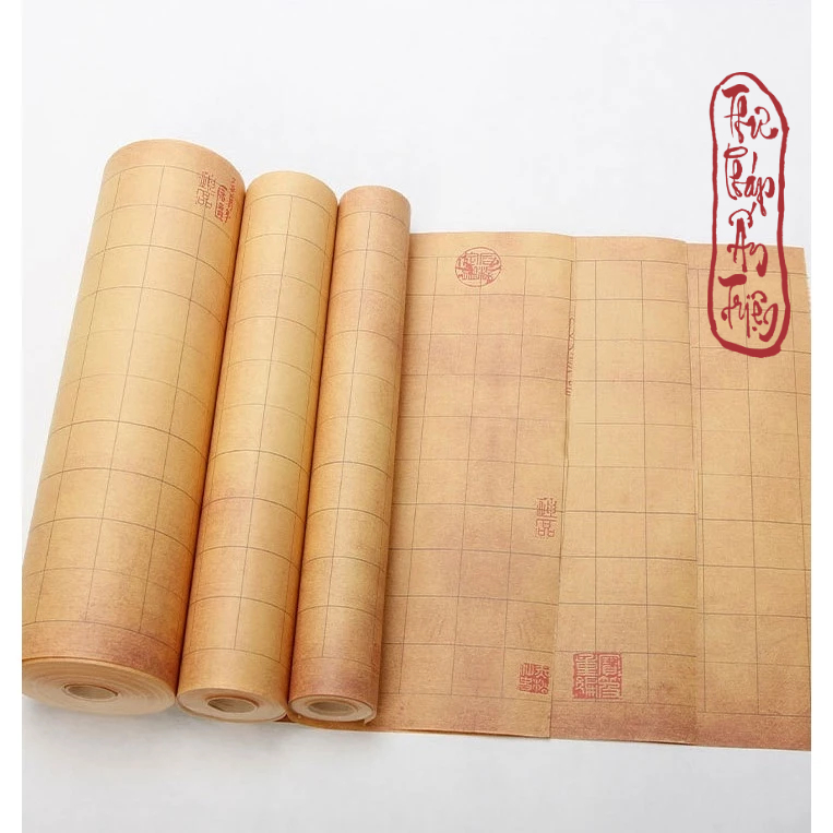 10 Mét Giấy Xuyến Chỉ Kẻ Ô Ấn Chương Đồ Lan Đình Tự Luyện Chữ Thư Pháp Hán Việt