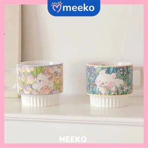 Cốc sứ họa tiết cún và hoa Gimi Cup, cốc sứ cao cấp decor phong cách Hàn MEEKO [ Miễn phí gói quà ]