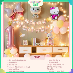 Set Bong Bóng Sinh Nhật Chủ Đề Mèo Hồng, Doraemon – Decor Tiệc Cho Bé Trai Bé Gái Tại Nhà Dễ Làm