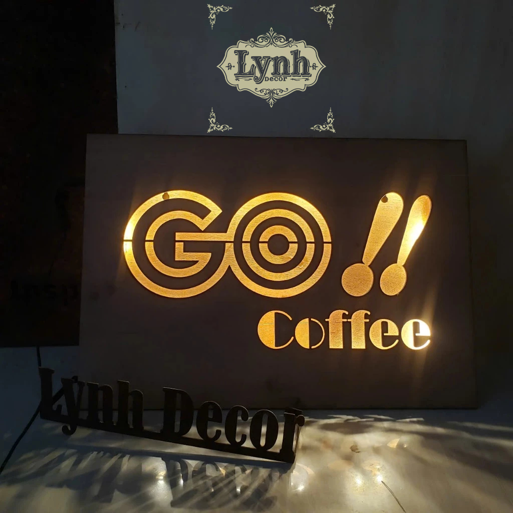 Bảng hiệu gỗ plywood đèn LED treo tường  - MIỄN PHÍ THIẾT KẾ IN MÀU THEO YÊU CẦU