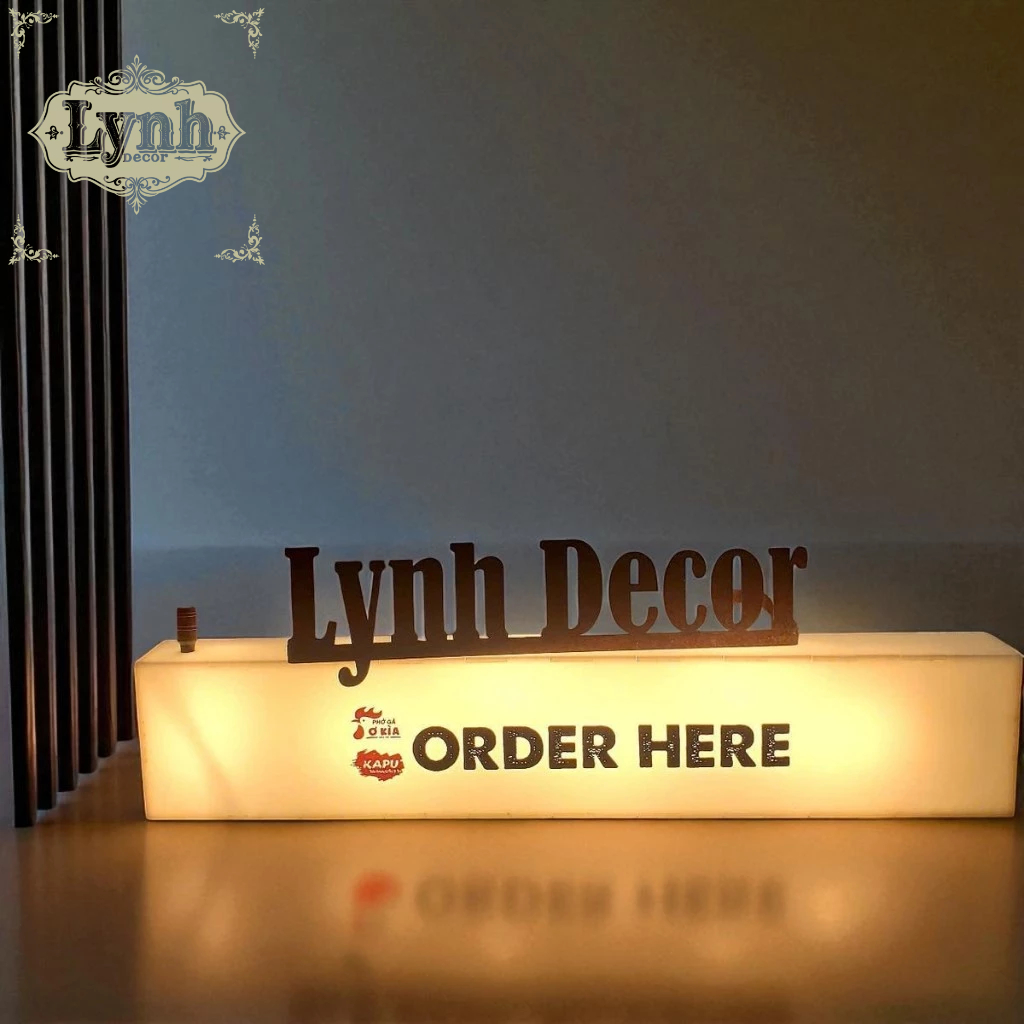 Hộp đèn mica OrderHere không viền led chữ đèn sáng 5 mặt,LYNHDECOR FREETHIẾT KẾ THEO YÊU CẦU