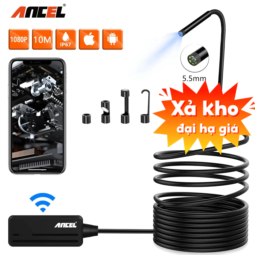 Nội soi camera 1080P HD kết nối WIFI hỗ trợ IOS và Android nội soi ô tô ...