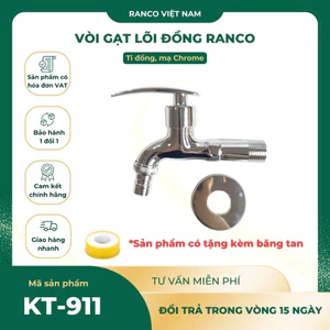 Vòi tay gạt nước,vòi hồ, vòi máy giặt lõi đồng mạ Chrome sáng bóng cao cấp ren 21mm KT - 911