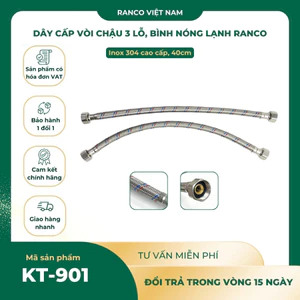 Dây cấp nước bình nóng lạnh, bồn cầu, lavabo RANCO Inox 304 Chịu áp cao, chống rỉ sét 40CM KT - 901
