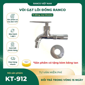 Vòi nước, vòi hồ, vòi máy giặt RANCO chất liệu lõi đồng mạ Chrome cao cấp ren 21mm KT - 912