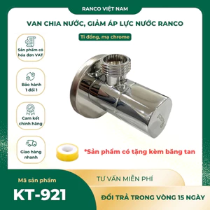 Van chia nước, van khóa nước giảm áp lực, ngắt dòng nước RANCO đồng mạ Chrome siêu bền KT - 921