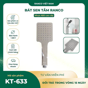 Bộ vòi hoa sen nhà tắm RANCO dây sen chống xoắn cao cấp 1.5M, bát sen chữ nhật KT - 633