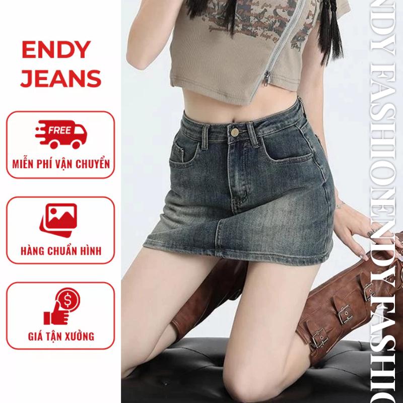 Chân váy jeans ngắn chữ A có lót trong, chân váy bò nữ cạp cao tôn dáng thời trang ED09